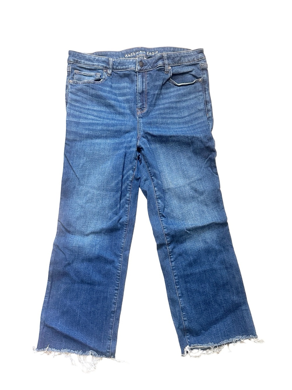 American Eagle Outfitters Kick Boot Crop High Rise Raw Hem Jeans Medium Wash 16